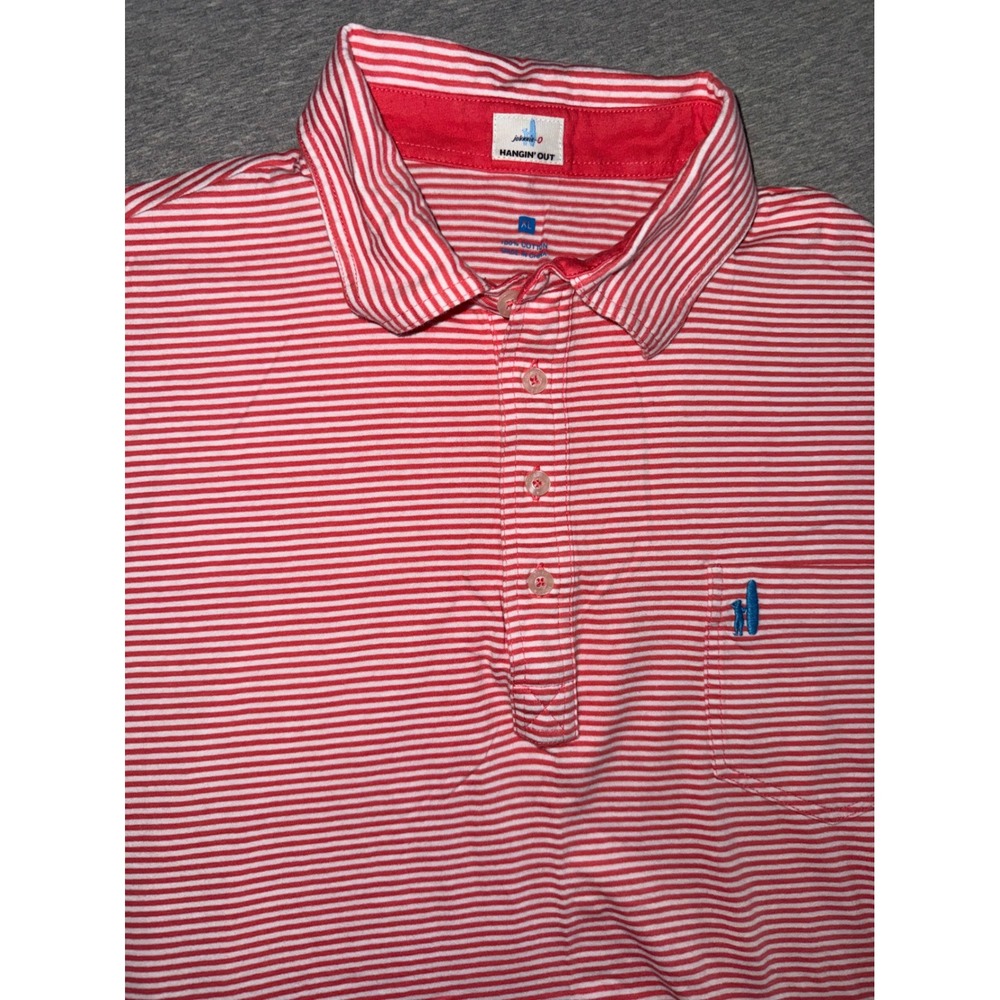 Johnnie-O Men Size XL Polo Shirt Red White Stripe Hangin Out Coastal Preppy Golf